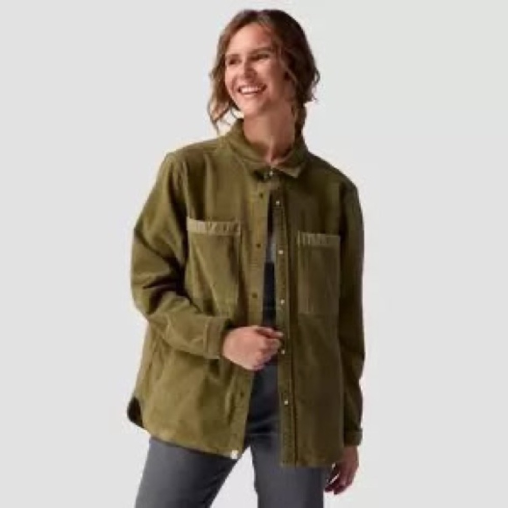 Stoic All Hail the Wale Overshirt Size M Olive Green Corduroy Shacket EUC